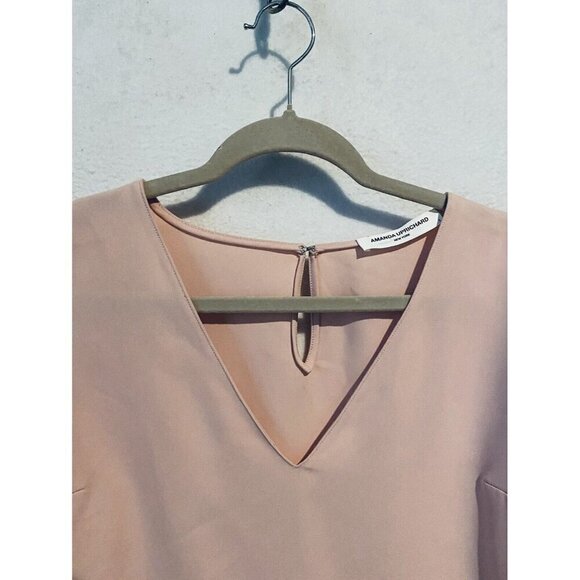 Amanda Uprichard Top Womens Small Pink Puffy Short Sleeve V Neck Romantic Flirty - Picture 2 of 7